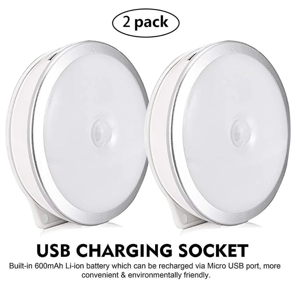 

Motion Sensor Lights Indoor,Night Light LED Lamp Portable USB Rechargeable Stick-on Lighting for Bedroom, Stairs, Kitchen(2PACKS