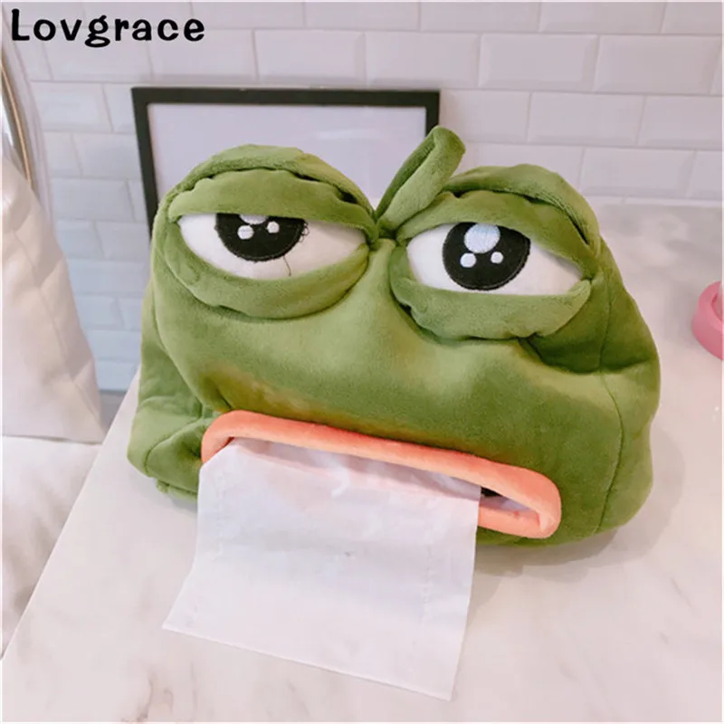 Funny Plush Sad Frog Tissue Box Car Bedroom Dressers Night Stands Paper Tissue Holder Garden Home Decoration Gift Paper Towel 3