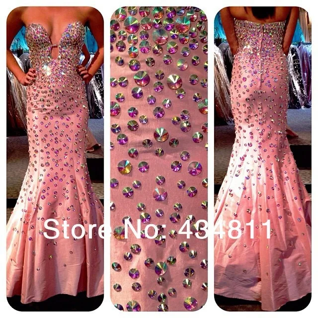 Gorgeous Sweetheart Neckline Sleeveless Strong Beaded Mermaid Long Prom Dresses 2014 Court Train Zipper Back Cheap Party Gowns | Свадьбы и