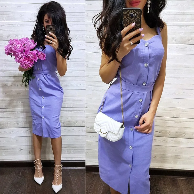 

Women's Sexy Suspender Sleeveless Chest and Knee Belt Shirt Dress in 2019