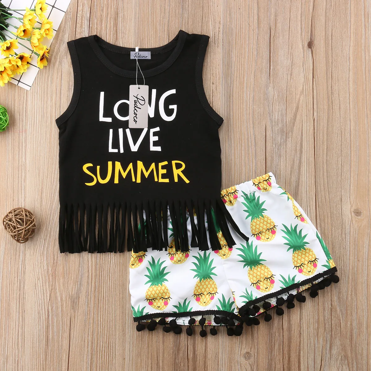 

Toddler Babies 2pcs Summer Tassels Clothing Set Infant Baby Kids Girl Outfits Tassel Tops+Shorts Pants Clothes 2019