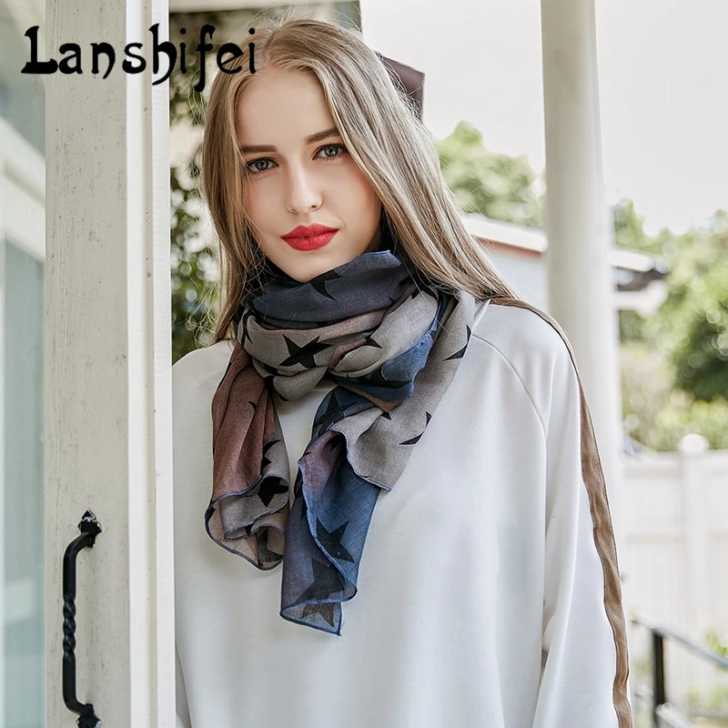 Women Scarf Korean Style Sun Blocking Scarf Five pointed Stars Patterns