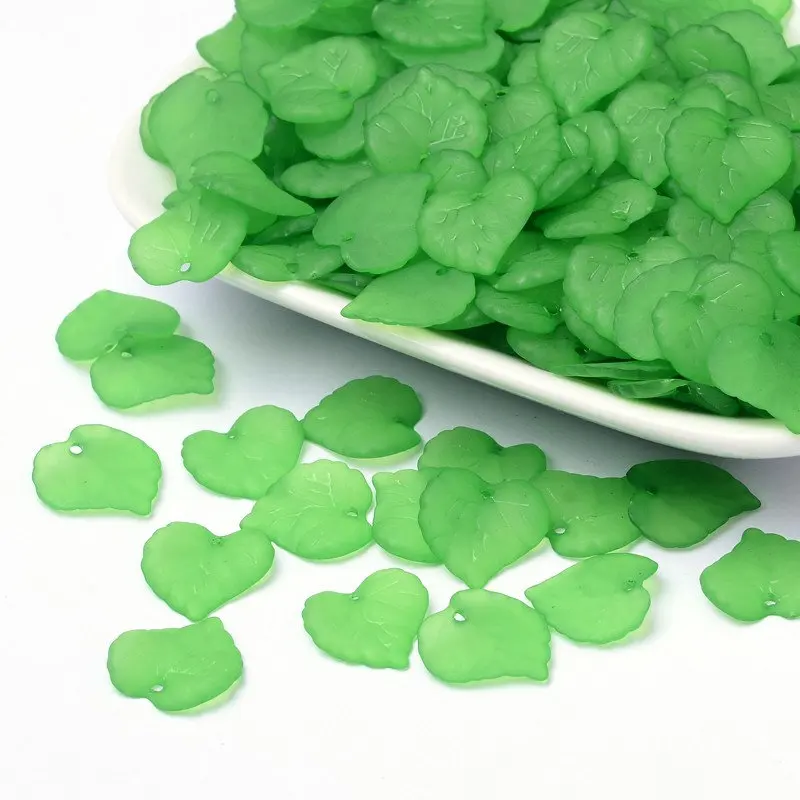 Green jewelry making bead 50pcs Transparent Frosted Acrylic Pendants Maple Leaf