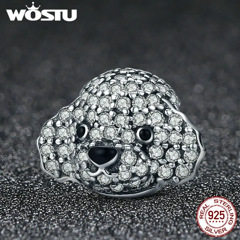 WOSTU New Design 925 Sterling Silver Dazzling Poodle Lovely Teddy Bead Fit Original WST Charm Bracelet Jewelry Gift FIC152
