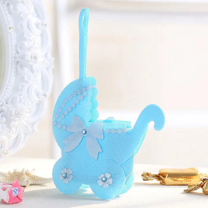 

12pcs/lot Pink/Blue Baby Shower Lovely Non-Woven Fabric Baby Pram Candy Bag Baby Carriage Bag For Boy & Girl Birthday Favor