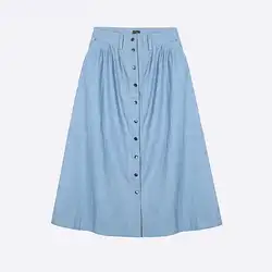 2019 Новое поступление, летняя винтажная джинсовая юбка с высокой талией и пуговицами, джинсовая юбка Faldas Largas Elegantes, бесплатная доставка