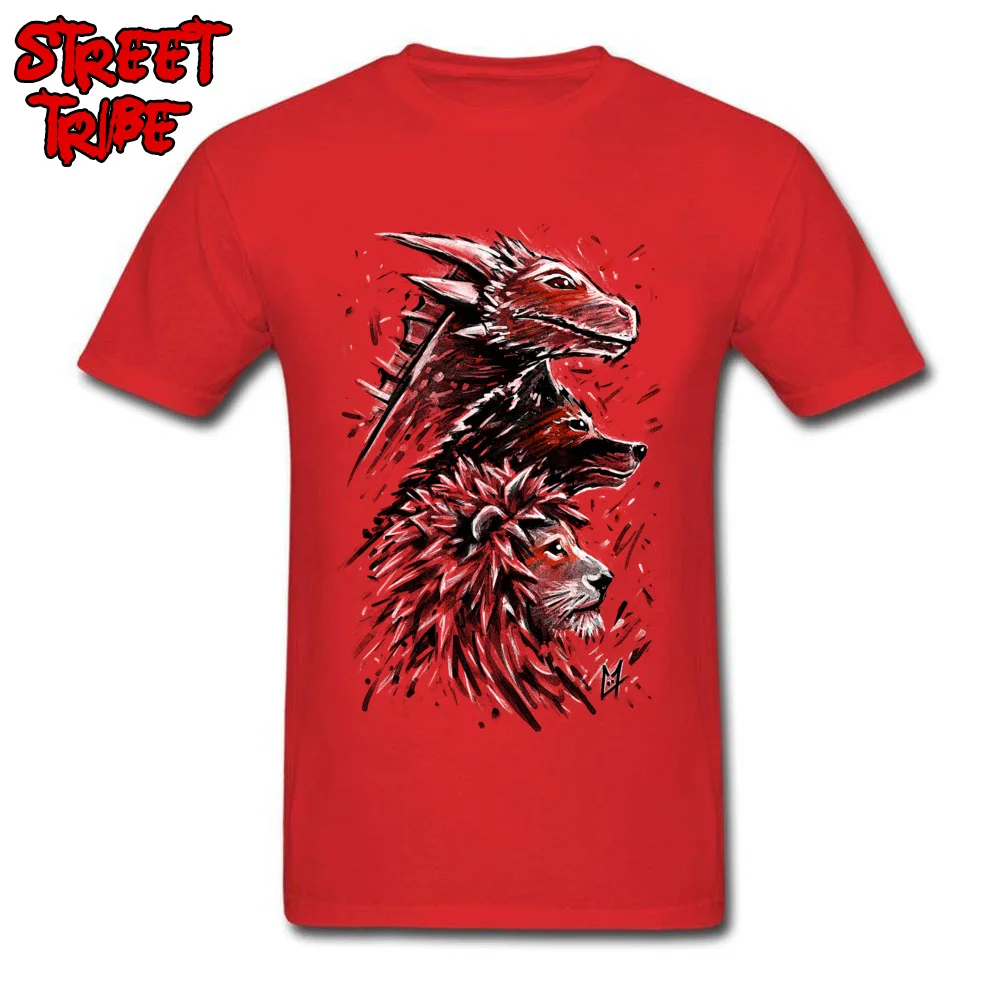 Dragon Wolf Lion Classic Tops Shirts Short Sleeve for Men 100% Cotton VALENTINE DAY Crew Neck T Shirt cosie Tees On Sale Dragon Wolf Lion red