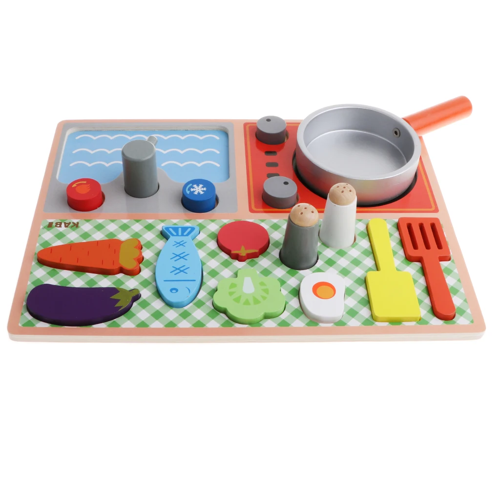Funny Wooden Pretend Play Gas Stove with Cooking Kits & Food Set Kids Toy Birthday Gifts
