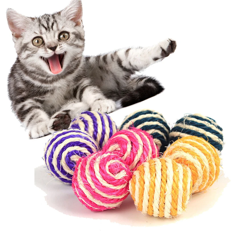 Cat Pet Sisal Rope Weave Ball Teaser Play Chewing Rattle Scratch Catch