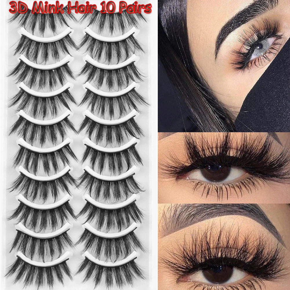 

10 Pairs/Set 3D Soft Faux Mink Hair False Eyelashes Crisscross Wispy Fluffy Lashes Natural Long Handmade Extension Eye Lashes