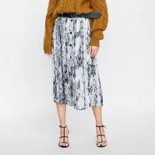 Новые женские длинные плиссированные юбки до середины икры с серпантином женские осенние зимние отпечаток змеиной кожи винтажная Высокая талия юбка на пуговицах