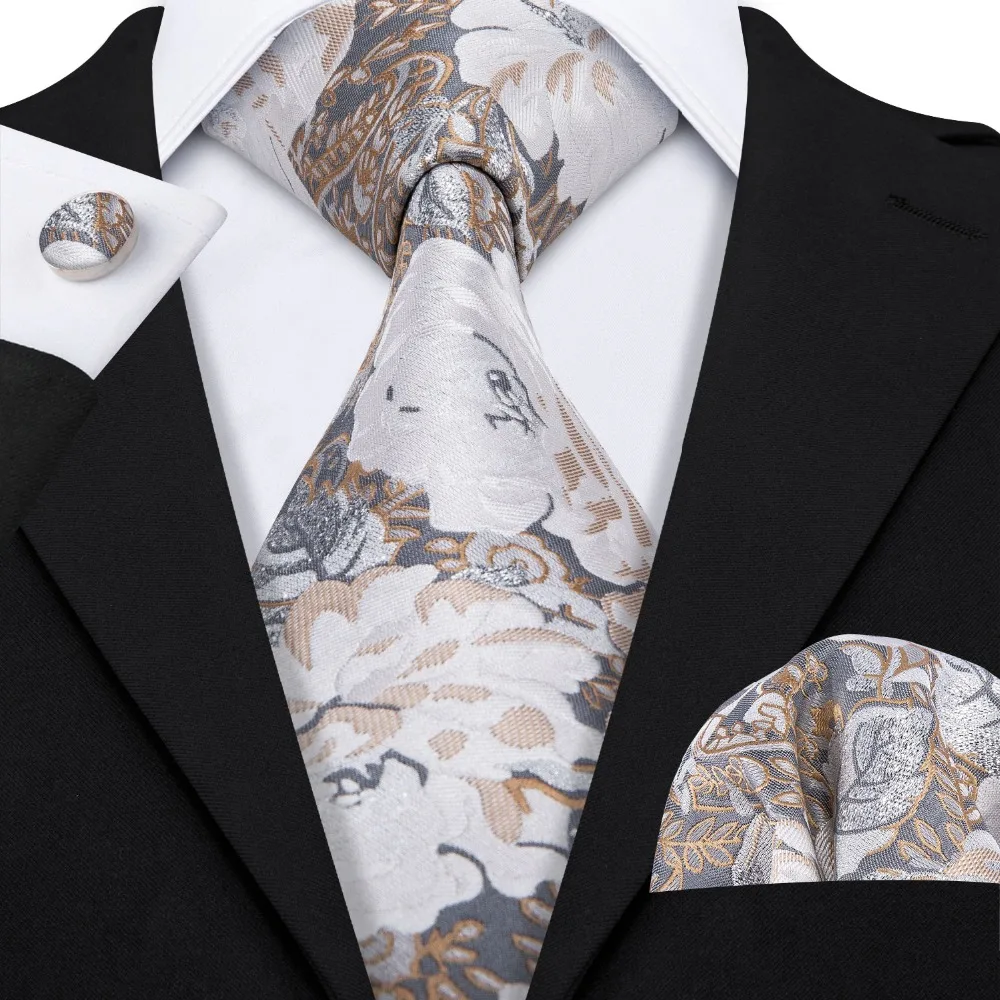 

New Luxury Floral Pattern 100% Silk Tie Set Barry.Wang New Fashion Necktie Handkerchief Dropshipping Tie For Men Wedding LS-5072