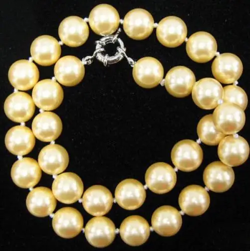 

Hot sale new Style >>>>>Beautiful 10mm Natural Yellow South Sea Shell Pearl Beads Necklace 18" AAA++