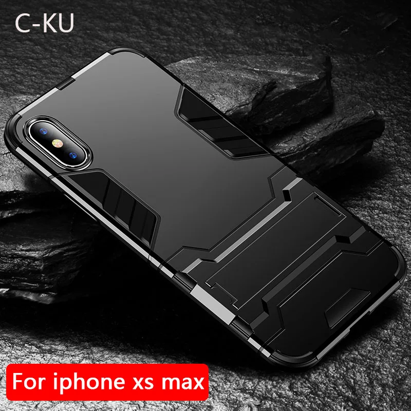 

Armor Phone Case for IPhone X XS XR Luxury Silicone PC Hard Holder Stand Back Cover for IPhone XS MAX Iphonexs Casse Coque Capa