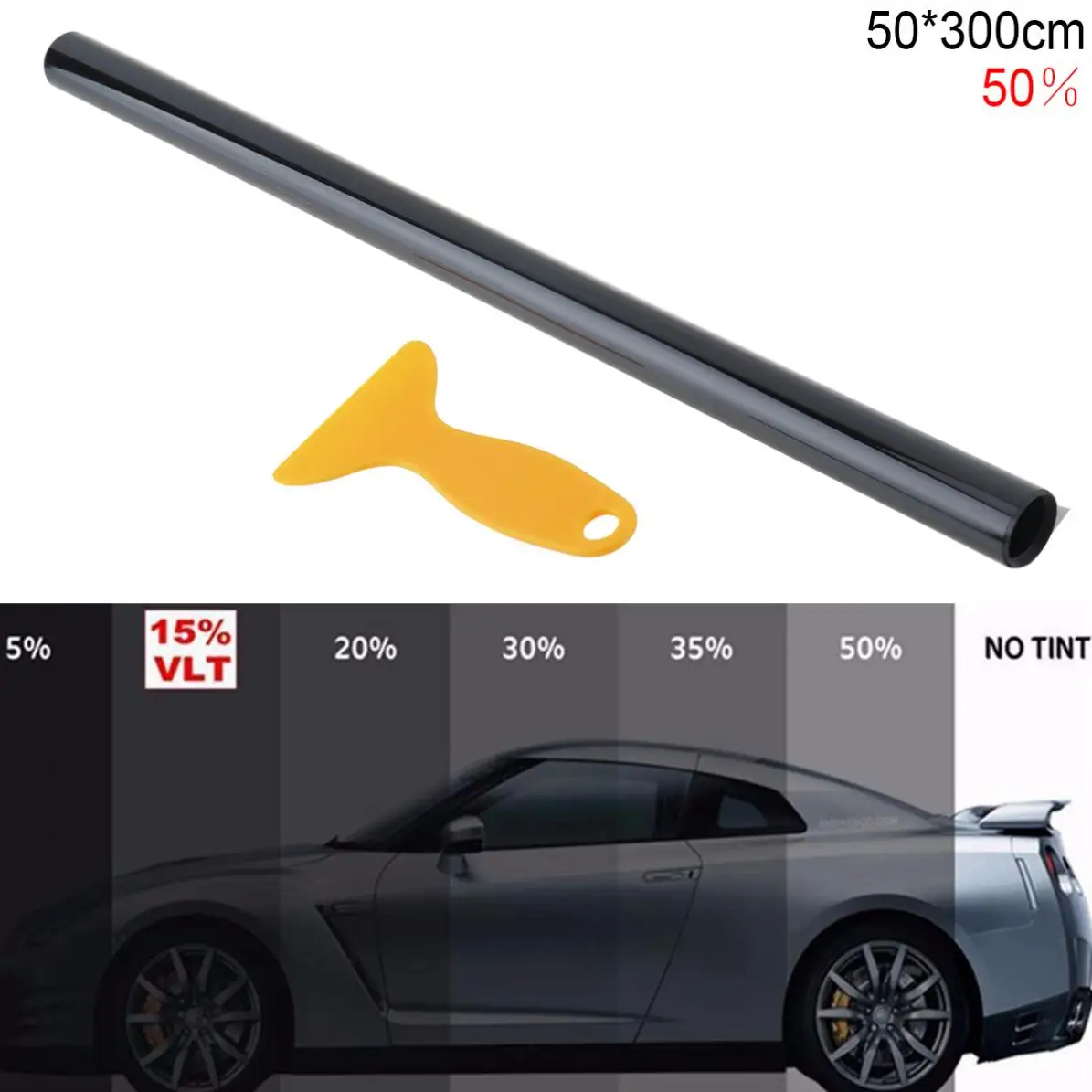 

50 x 300CM PVC Universal Antiwear Car Curtain Windshield Sun Shade UV Protection Side Window Film VLT Solar Sticker