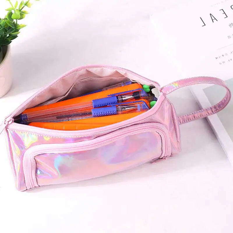 Iridescent Laser School Big Pencil Case for Girls Cute Large Pen Bag pencil box stationery pouch Multifunction school supplies