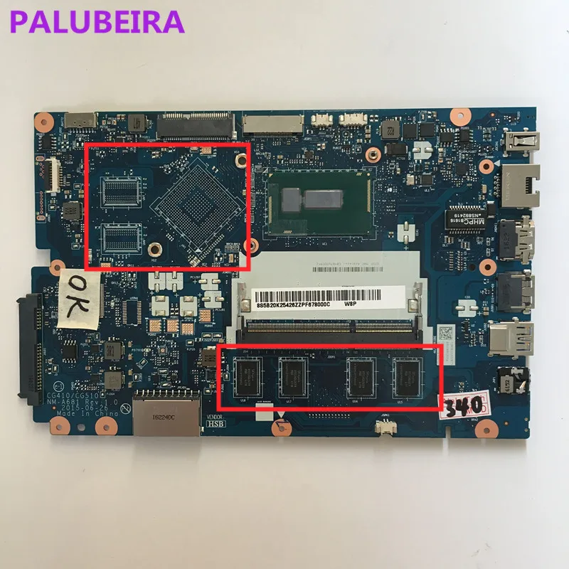 

PALUBEIRA Free Shipping for Lenovo 100-15IBY 100-15IBD 100 15IBD CG410/CG510 NM-A681 Notebook Motherboard WITH CPU with RAM 2GB