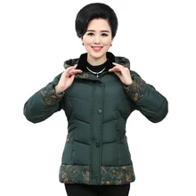 Middle Aged Women Winter Hooded Parkas Red Green Purple Flower Quilted Basic Coat Female Puffer Hood Jacket Mother Outerwear 4XL