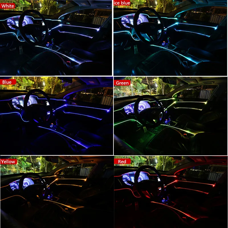 6m Voice Sound Active RGB LED Car Interior Light Multicolor EL Neon Strip Light Bluetooth Phone Control Atmosphere Light 12V