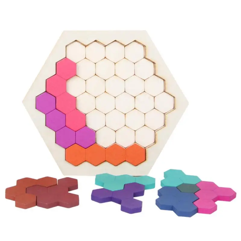 

Creative Montessori Wooden Toy Puzzle Tangram Honeycomb Geometry Logic Puzzles Toys Child Brain Teaser IQ Game Kids Toys Gift