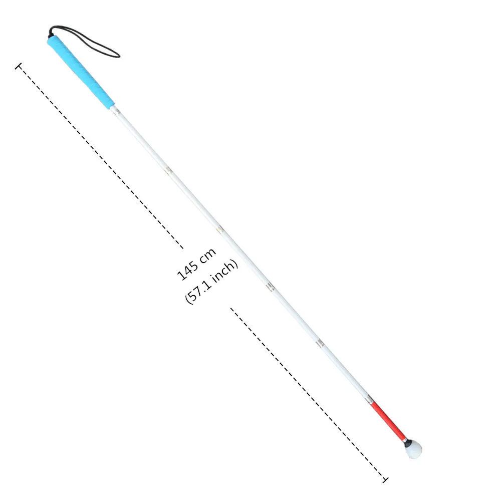 125 см-155 см, 7-секционный Алюминий слепых трость, отражающий белый и красный, складной трость для слепых, синяя ручка - Цвет: 145cm (57.1 inch)