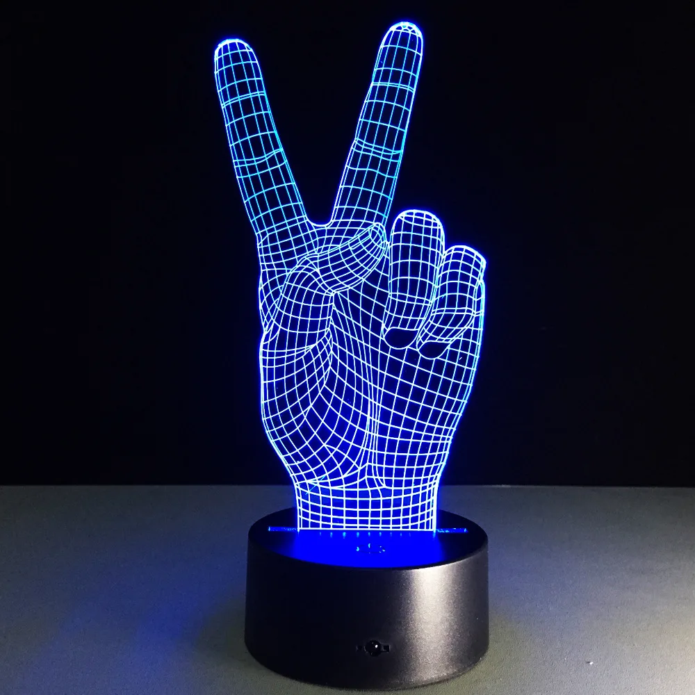 Hand Victory 3d Led Light Colorful Touch Visual Lamp Decoration Atmosphere Hologram Illusion Table  - 32841162744