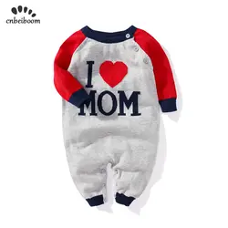 2019 новый весенне-Зимний вязаный комбинезон для маленьких мальчиков, комбинезон с надписью «i love MOM DAD», Детская шерстяная хлопковая одежда