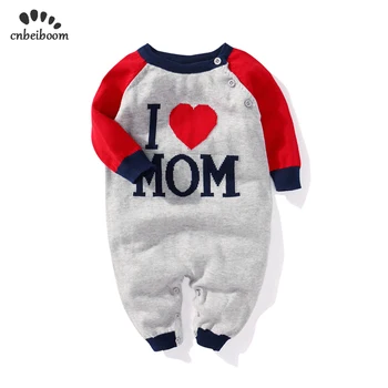 

2020 New spring winter Boy baby knitted jumpsuit i love MOM DAD Romper baby wool cotton Clothing for newborn toddler boys girls