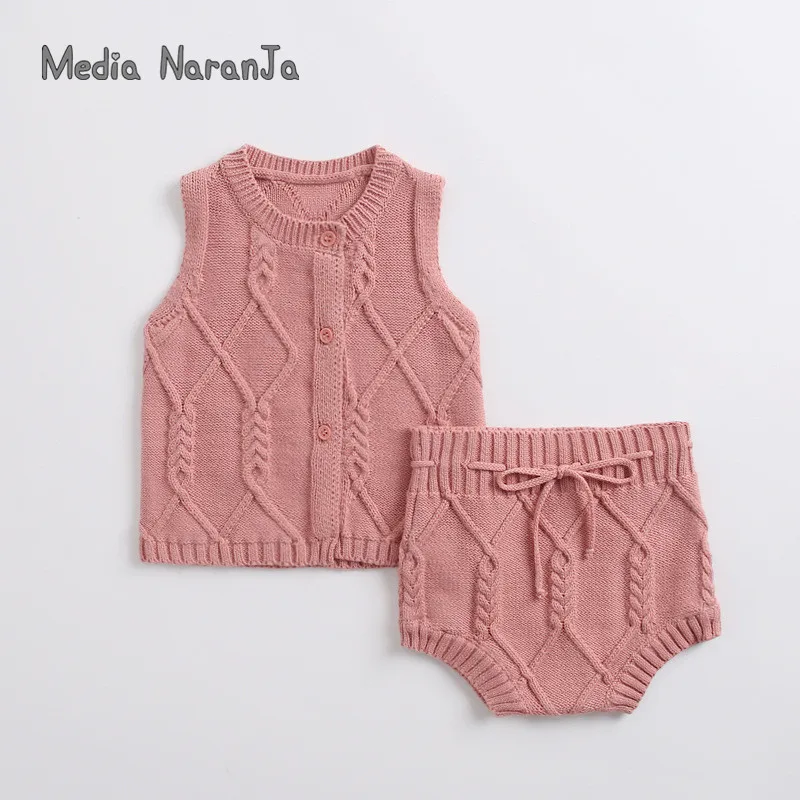 Clothes for babies girls knitted jacquard waistcoat+shorts 3 colors pink white gray boys toddler autumn clothes