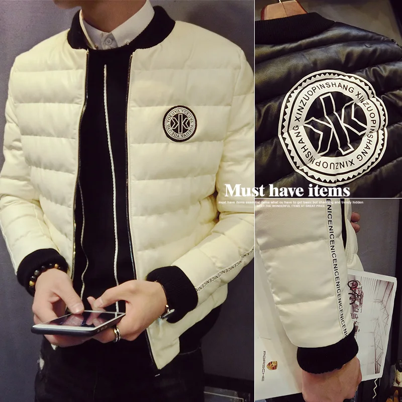Autumn and winter 2016 new men’s fine feather cotton padded coat washed leather slim young Korean cotton