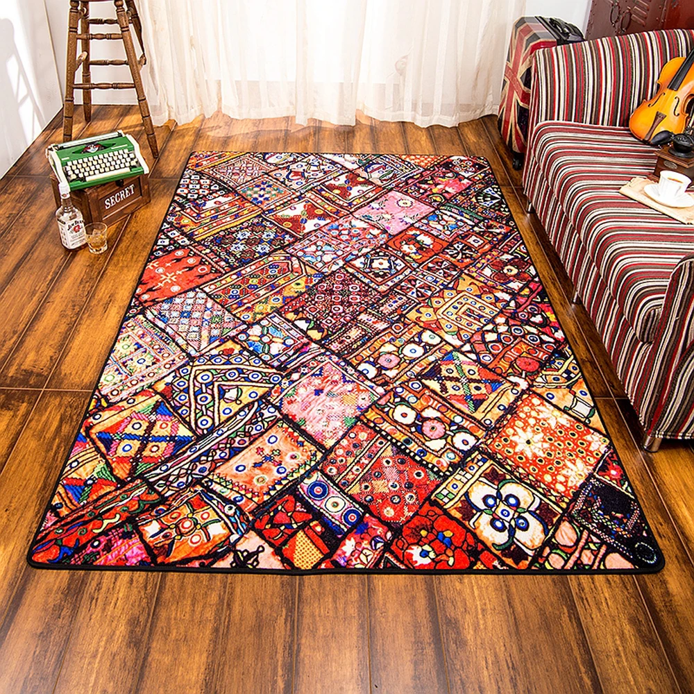 

Originality National Style Geometric Pattern Tea Table Sofa Carpet Non-Slip Living Room Bedroom Rug Home Decorator Floor Rug