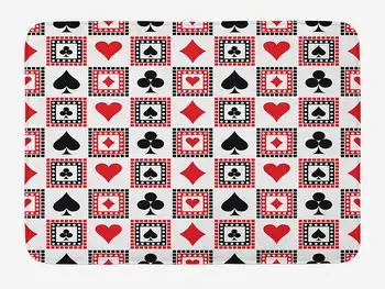 

Casino Bath Mat Icons of Playings Cards Clubs Hearts Symmetrical Geometric Repeating Ornamental Plush Bathroom Mat Backing