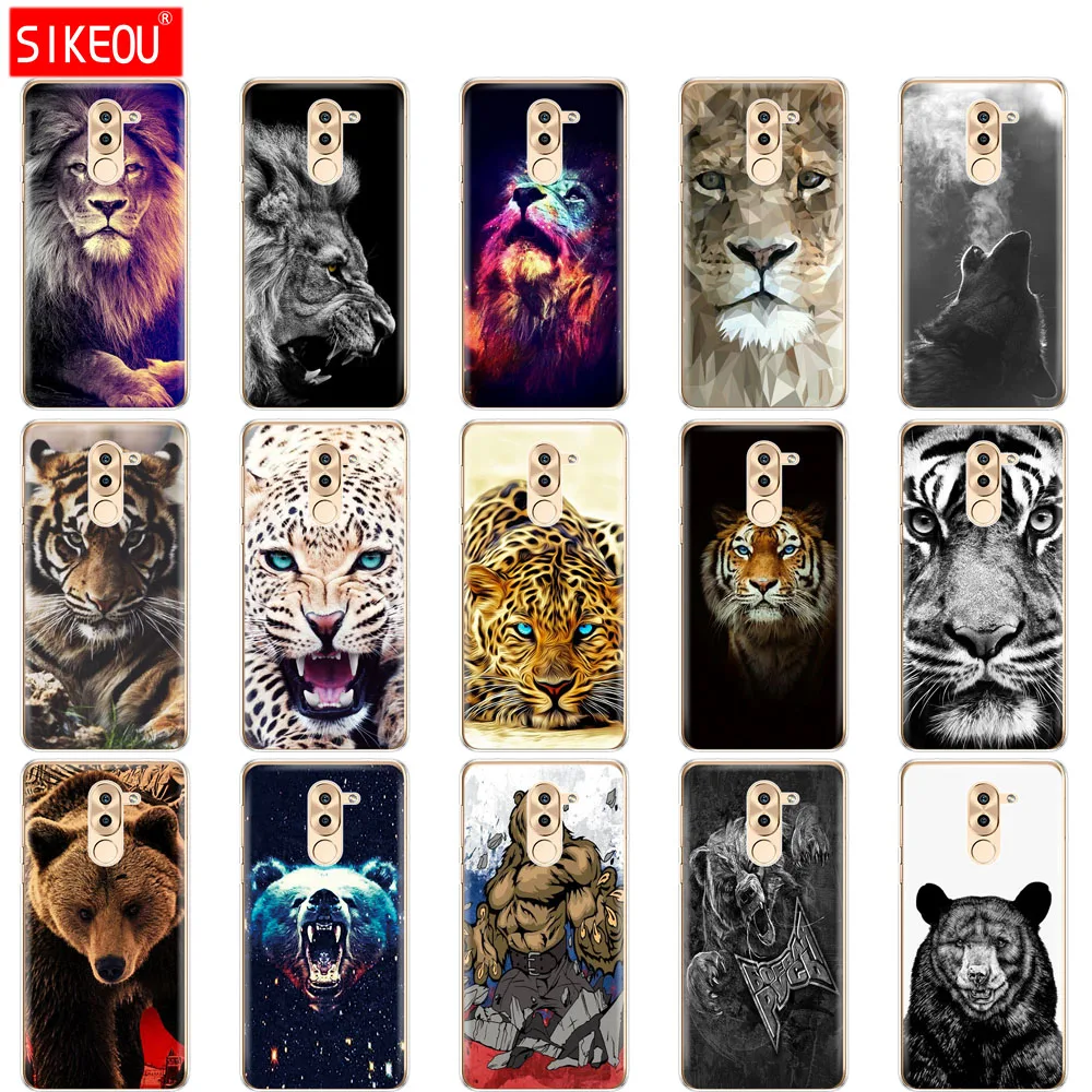 

Silicone phone Case For huawei honor 6X soft tpu Phone Back cover full 360 Protective wolf tiger lion Leopard bear