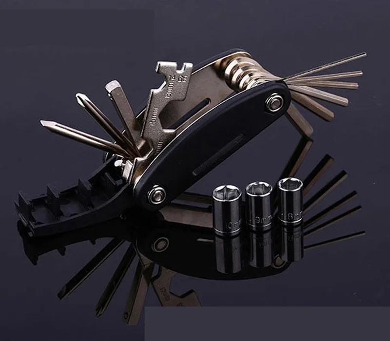 

Bicycle repair combination tool 16 in one screwdriver set multi-function folding repair car tire wrench set