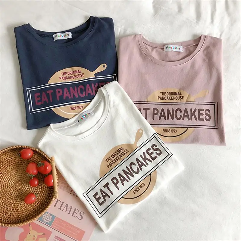 

Loose Pizza Letter Cartoon Print Short Sleeve T-shirt Women's T-shirts Korean Ulzzang Lovely Female Kawaii Chic Top For Women
