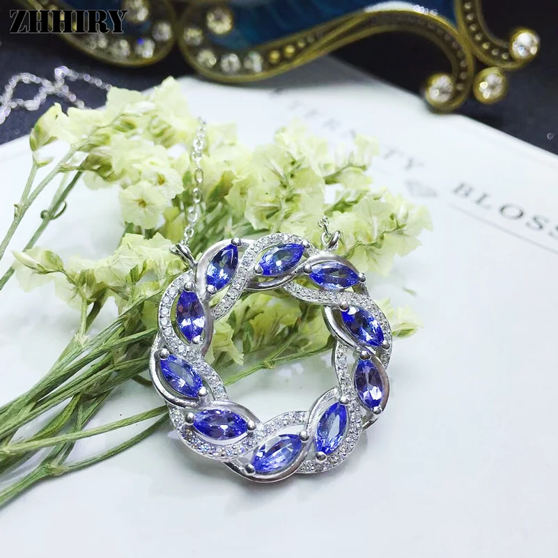 ZHHIRY для женщин натуральный Танзанит 925 пробы серебряный кулон ...
