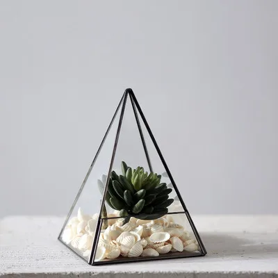 

Geometric Glass Flower Succulent Pot Bonsai Pyramid Glass Terrarium Container Tealight Candle Holder Handmade Bottle Decoration