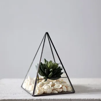 

Geometric Glass Flower Succulent Pot Bonsai Pyramid Glass Terrarium Container Tealight Candle Holder Handmade Bottle Decoration