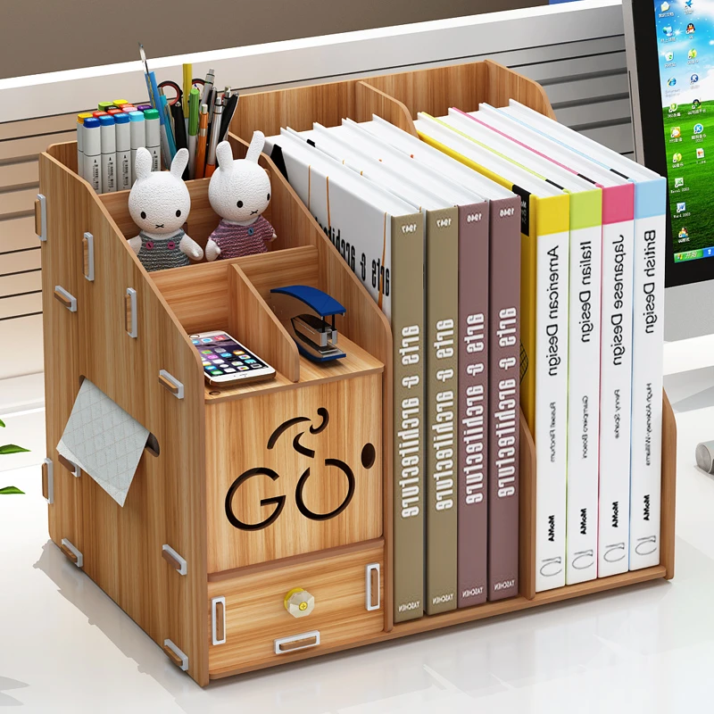 Desktop Stationery Organizer Office Supplies Drawer Storage Box Creative  Bookshelf Wooden Document Rack - Stationery Holder - AliExpress