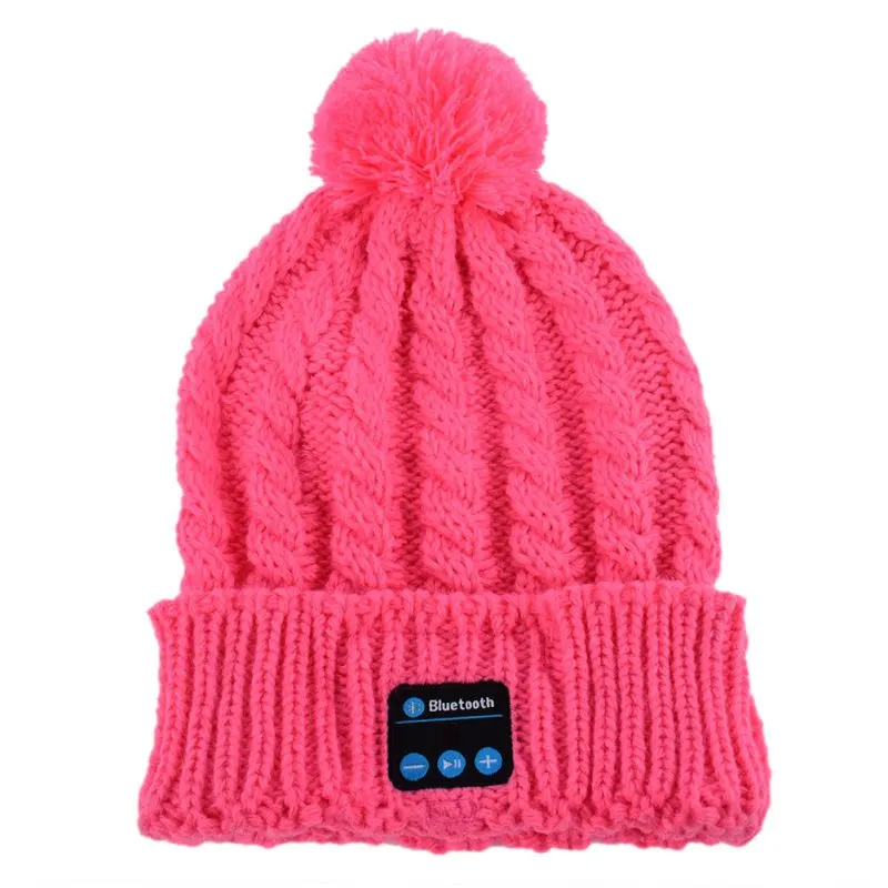 Розовый Женские bluetooth наушники шапки Теплые Beanie Шляпа беспроводные, с функцией bluetooth колпачок Eraphone гарнитура динамик - Цвет: Розовый