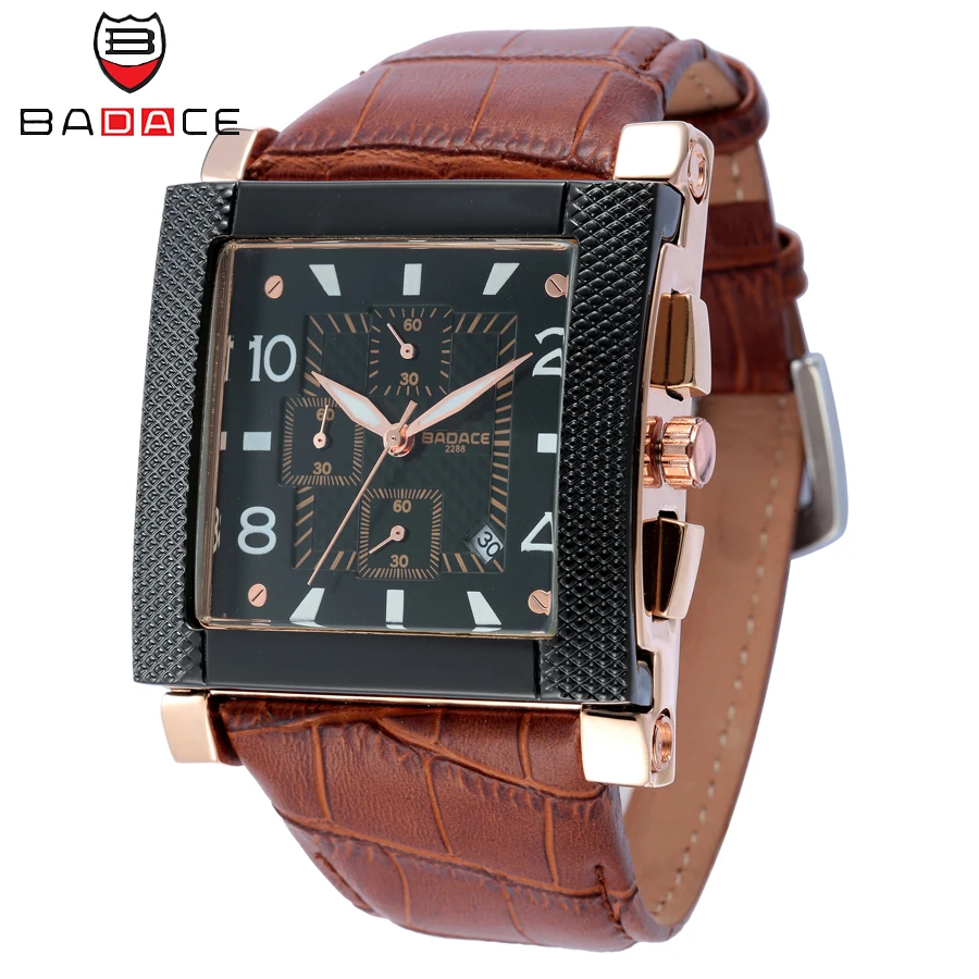 Мужские часы BADACE Роскошные наручные с календарем из натуральной кожи 6 точек