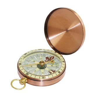 

Pure Copper Clamshell Compass with Hook Metal Pocket Watch Compass Portable Outdoor Multi-function Hiking Climbing Emergency
