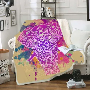 

Lotus Floral Blanket Indian Elephant Blankets for Beds Crystal Velvet Front and Fuzzy Sherpa Back Throw Blanket Dropship