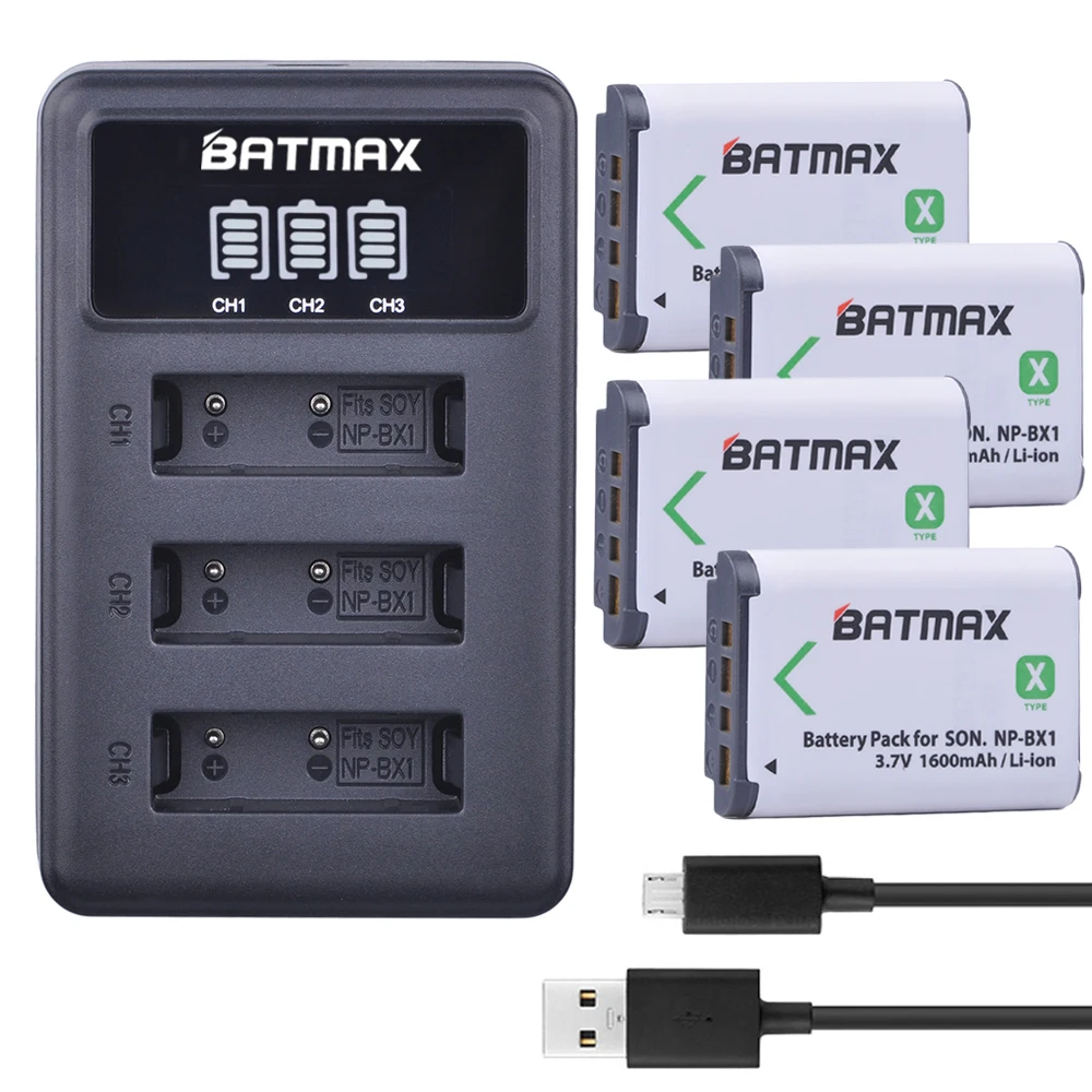 

Batmax 4pcs NP-BX1 Battery+LED 3 Port USB Charger for Sony DSC RX1 RX100 AS100V M3 M2 HX300 HX400 HX50 HX60 GWP88 AS15 ZV-1 Log