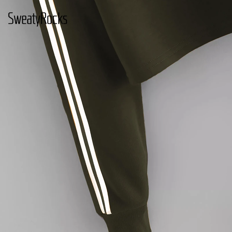 SweatyRocks الجيش الأخضر الرباط هوديي مخطط الشريط كم البلوز كم طويل المحاصيل القمم 2018 الخريف المرأة عارضة هوديس SweatyRocks الجيش الأخضر الرباط هوديي مخطط الشريط كم البلوز كم طويل المحاصيل القمم 2018 الخريف المرأة عارضة هوديس