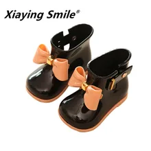 Xiaying Smile/детские резиновые сапоги; Новинка года; стильное платье для маленьких мальчиков и девочек; нескользящие удобные детские ботинки с бантом; Водонепроницаемая Обувь