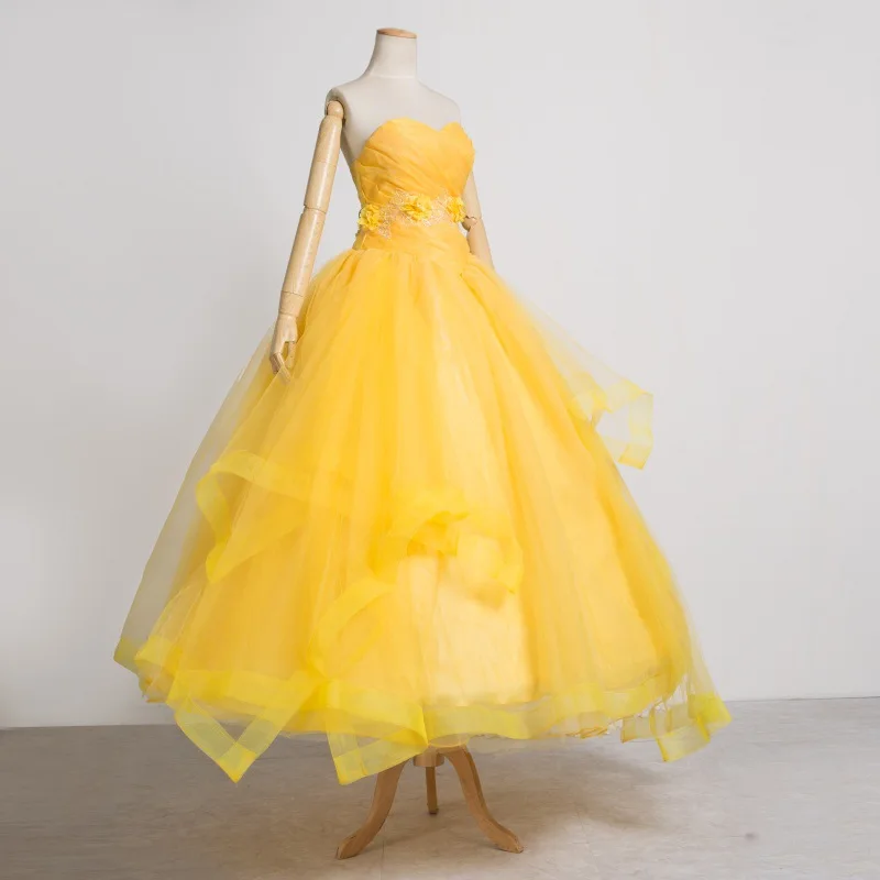 Индивидуальные Красавица и Чудовище Косплей Костюм принцессы Белль платья взрослый костюм на Хэллоуин женские желтые вечерние платья для