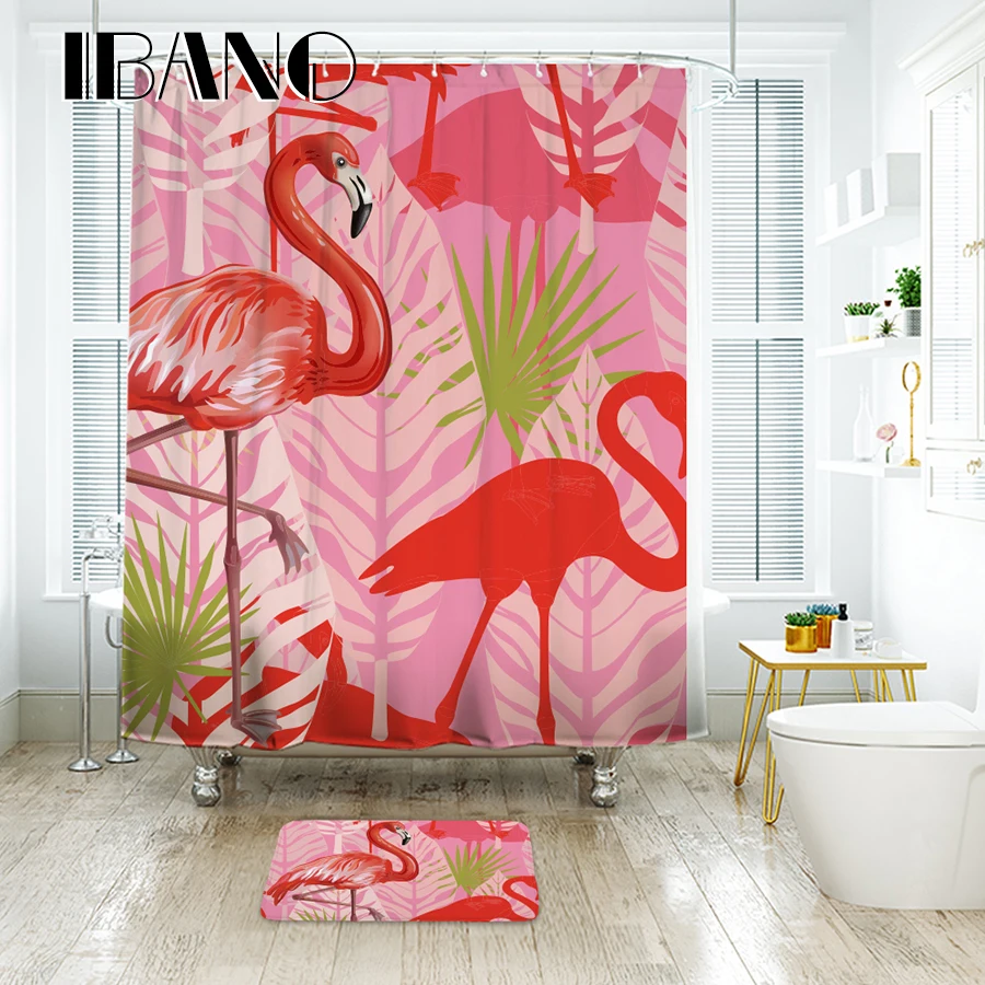 

IBANO Wedding Flamingo Pattern Shower Curtain Waterproof Polyester Fabric Curtain for The Bathroom Accessories Home Decor