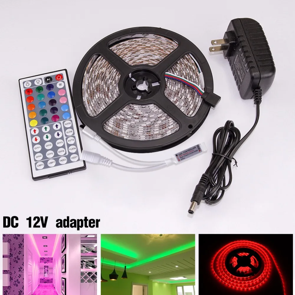 

LED Strip Light Flexible Diode Ribbon Tape DC 12V SMD 2835 5050 RGB 24Key 44Key Waterproof Power Remote 1M 2M 3M 4M 5M Lighting