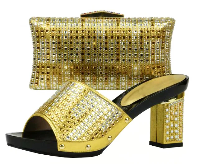 

Fashion gold shoes and bag matching set to lady afrian shoes and bag to match slippers and clutches bag set SB8189-1